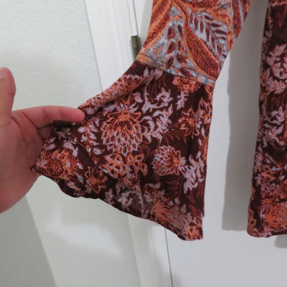 Free People Womens Sz XS Burgundy Red High Neck Cut Out Long Sleeve Tunic Top - Picture 5 of 9